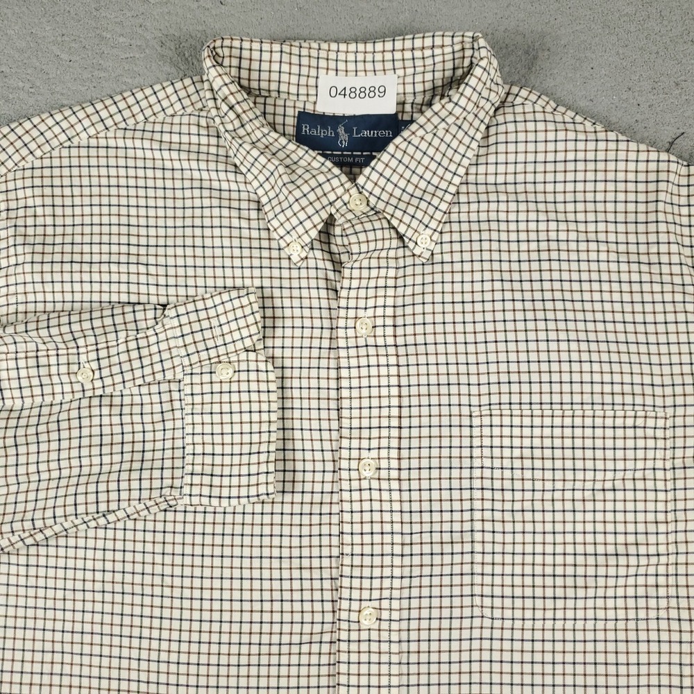 Ralph Lauren Shirt Mens XL Beige Check Pony Button Up Long Sleeve